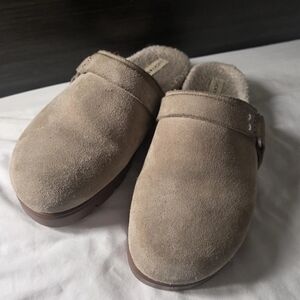 Lucky Brand Beige Leather Suede Faux Fur Slip On Slippers Mules Size 9M